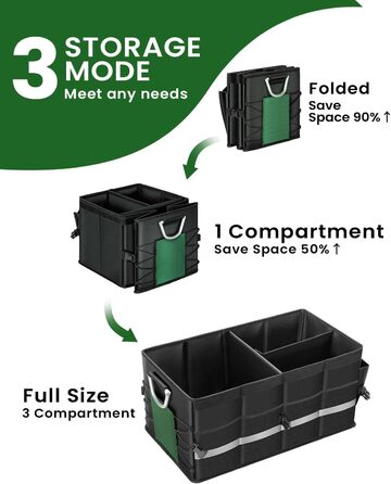 Органайзер для багажника WINHUNT, автомобільний органайзер для зберігання речей з водонепроникним кишенею, складний органайзер з багатьма відділеннями для автомобіля, позашляховика, седана, пікапа (Чорний, 66л) Чорний 66л