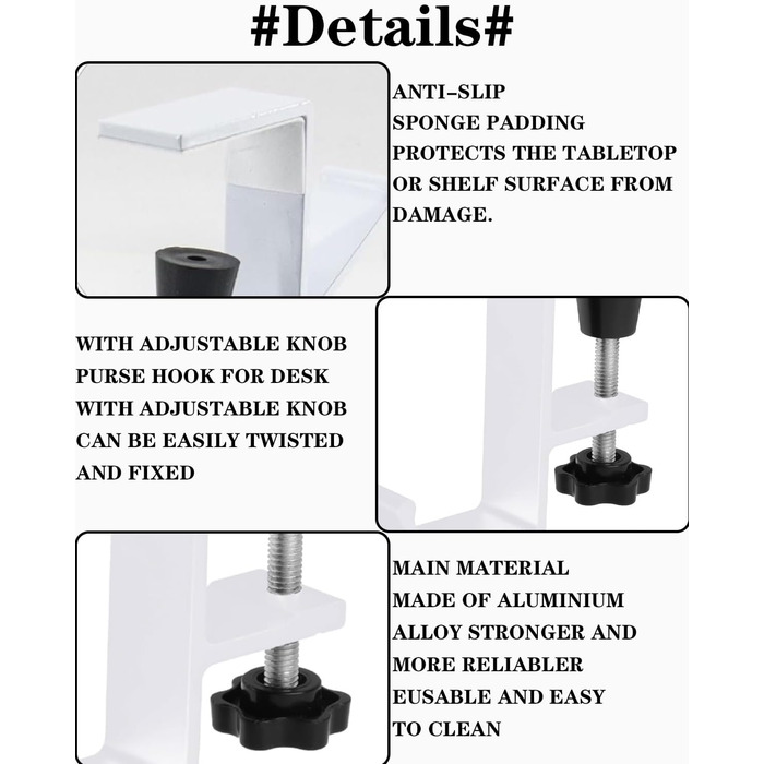 Тримач для сумочки, регульований тримач для сумки для столу, багатофункціональний гачок для сумки, тримач для гарнітури для офісних столів, навчальних столів, комп'ютерних столів Використання, 2 шт.