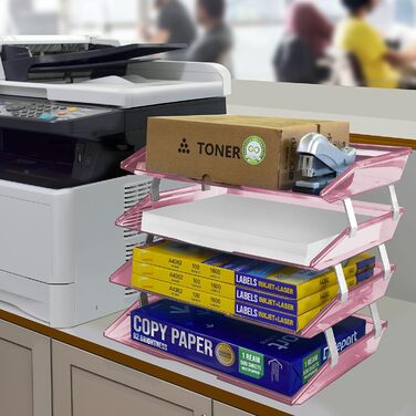 Лоток для листів Acrimet Facility на 4 рівні, бічна вставка, лоток для листів/A4, настільний органайзер для файлів, пластик (прозорий рожевий)