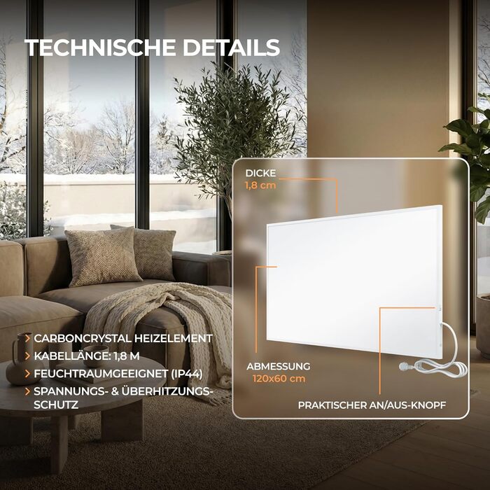 Інфрачервоний обігрівач BR Bringer 1000 Вт - Енергозберігаючий інфрачервоний електричний обігрівач - Сертифіковано TV та GS - Німецький бренд якості (білий) Білий 1000 Вт