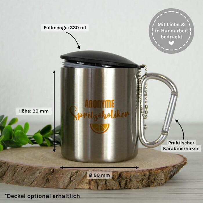 Чашка для пиття з нержавіючої сталі з карабіном Ідея подарунка 330 мл Чашка Для кемпінгу Ключки Срібний