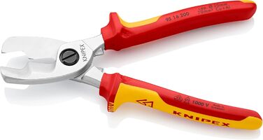 Кабельні ножиці Knipex з подвійною ріжучою кромкою, хромовані, ізольовані багатокомпонентною оболонкою, випробувані VDE 200 мм 95 16 200 Одинарні