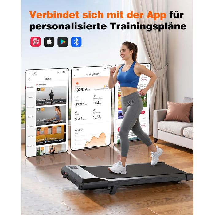 Ходовий килимок Superun з нахилом, макс. 159 кг/136 кг, бігова доріжка 2,5 к.с. для домашнього використання зі світлодіодним освітленням, тихий стіл для бігової доріжки з додатком та багатокористувацькою біговою доріжкою, 90 см, з нахилом 6, чорний