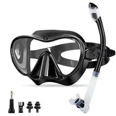 Набір для сноркелінгу, Набір для сноркелінгу для дорослих, Маска для сноркелінгу, Маска для сноркелінгу для дорослих, Маска для дайвінгу, Окуляри для дайвінгу з трубкою, Окуляри для дайвінгу для дорослих з трубкою, Чорний