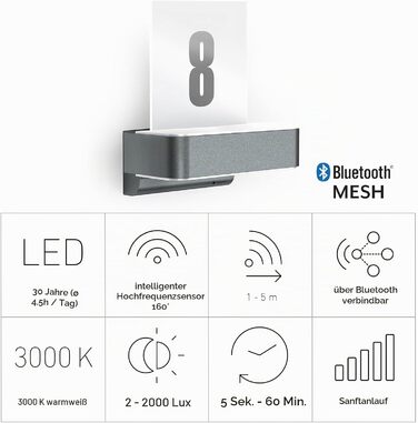 Світлодіодний вуличний світильник Steinel L 820 SC антрацит, 9,8 Вт, 679 лм, з місцем для номера будинку, датчик руху iHF 160, підтримка Smart Home (керування через додаток), алюміній