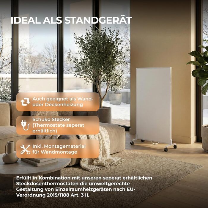 Інфрачервоний обігрівач BR Bringer, окремостоячий пристрій - 1000 Вт - Енергозберігаючий - Мобільний електричний обігрівач на ніжках на колесах - Сертифіковано TV та GS - Німецький бренд якості (білий) Білий 1000 Вт
