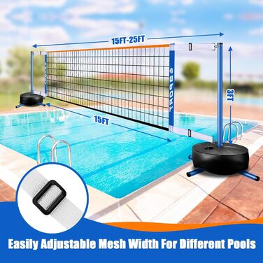 Портативний комплект сітки Furypiont Pool (Волейбол/Теніс/Піклбол), Синій, Регульована довжина 4,57–7,62 м, З міцною основою та 2 м'ячами