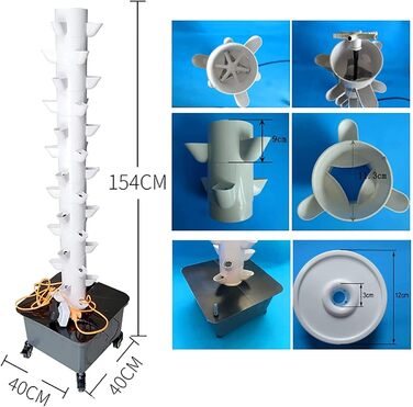Гідропонна система CAZARU, 45 отворів, 15-ярусний набір для гідропонного вирощування, система безґрунтового вирощування, аеропонна вежа з гідратаційним насосом, таймером, адаптером, грядкою для посіву та сітками