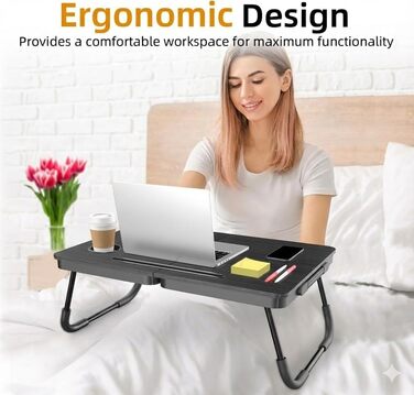 Складаний ноутбук-стіл BUYIFY, портативний стіл для ноутбука на коліна, приліжкова поличка, піднос з підставкою для чашки, чорний