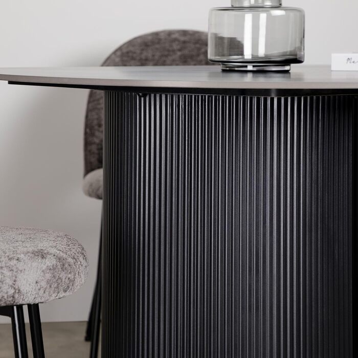 Овальний обідній стіл LISANDRO, 160 x 90 см, з керамічною стільницею, темно-сірий/чорний сучасний кухонний стіл з міцною керамічною стільницею та стабільним металевим каркасом для стильної їдальні або кухні