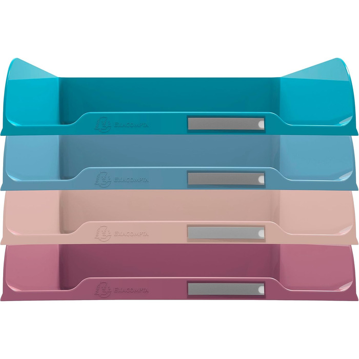 Набір лотків для листів Exacompta 111606SETD, 4 шт., STYLI, скандинавський дизайн, виготовлений з переробленого пластику, DIN A4. Ідеальні лотки для листів для вашої організації. Лотки, що штабелюються, сертифіковані Blue Angel, різні кольори.