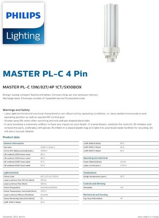 КОМПАКТНА ЛЮМІНЕСЦЕНТНА ЛАМПА 13 Вт, 623263 MASTER PL-C13W