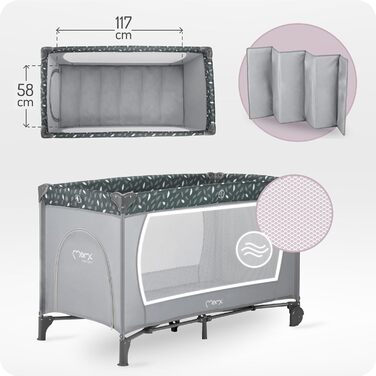 Дитяче ліжечко Momi BELOVE для дітей вагою до 15 кг, Ш65 x Д125 x В78 см (складається 21 x 23 x 80 см), дитяче ліжечко з матрацом, 2 колеса, сумка для транспортування сірого кольору
