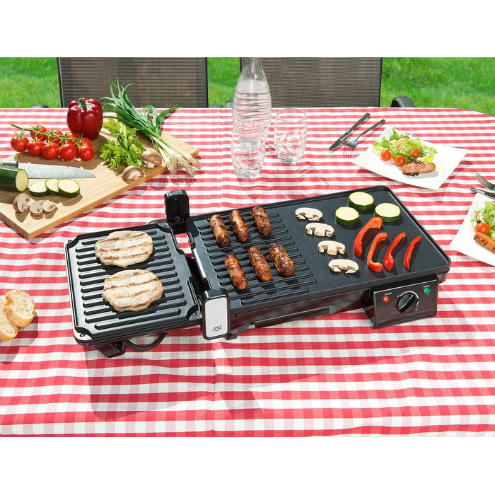 Електричний настільний гриль 2в1 з контактним грилем, пластина для гриля, 2 000 Вт (електричний гриль, балконний гриль, електричний)