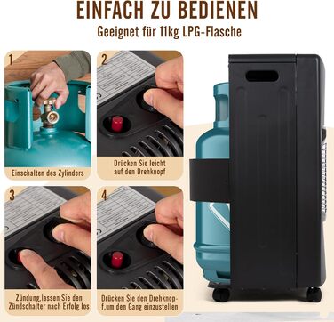 Керамічний газовий обігрівач Todeco потужністю 4200 Вт, чорний, 3 режими нагріву, включаючи регулятор тиску, газовий шланг, керамічний газовий обігрівач для балконів та добре провітрюваних приміщень у приміщенні та на відкритому повітрі