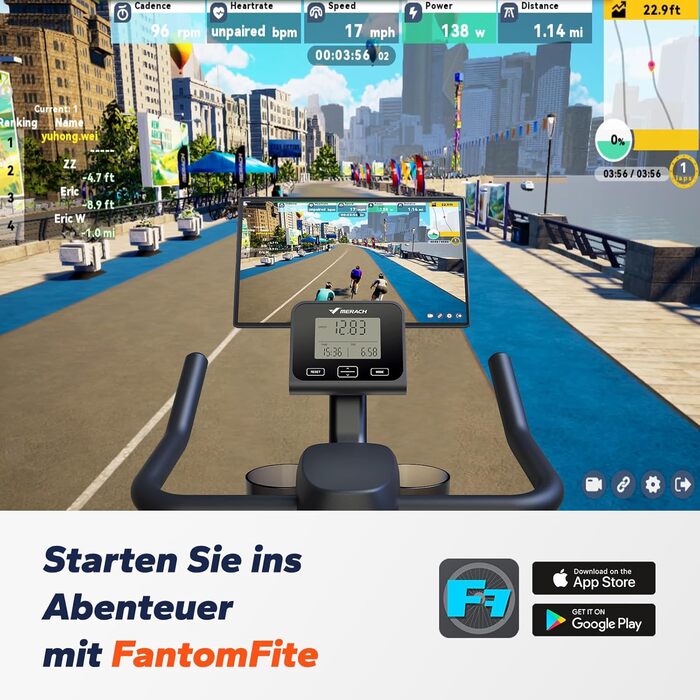 Велотренажер MERACH з магнітним опором, тихий домашній тренажер з покращеним амортизуючим сідлом на повітряній подушкі, спеціалізований додаток, стабільна H-подібна рама для кращої підтримки, до 150 кг, синій