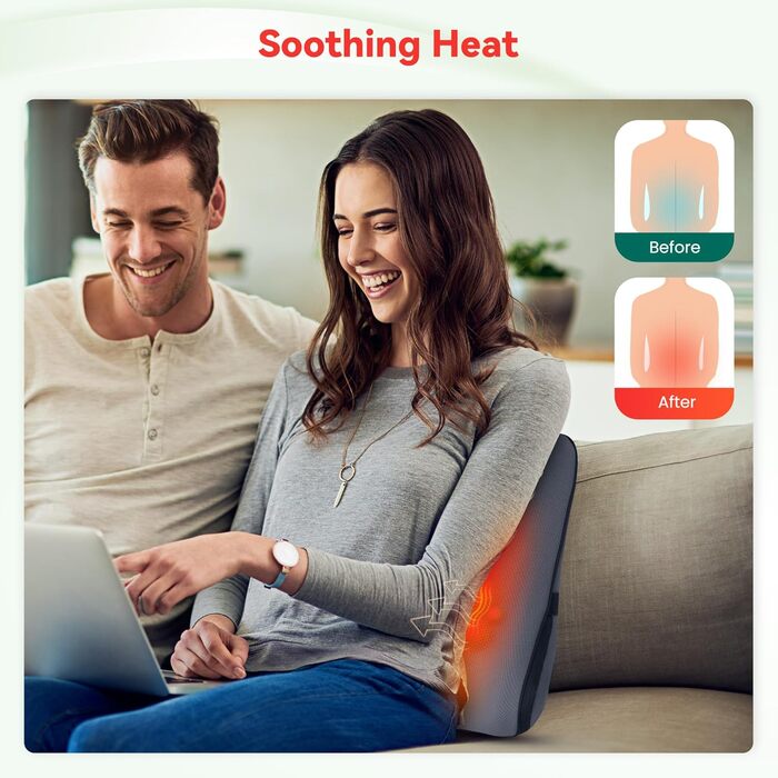 Ергономічна подушка для поперекової підтримки Snailax з масажем та підігрівом, подушка для спини Shiatsu з піни з ефектом пам&39яті, подушка сидіння з 3 рівнями інтенсивності масажу 2 рівні нагріву 3 таймери Зручна постава сидячи