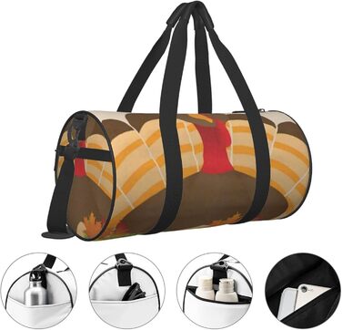 Дорожня сумка з дизайном Щасливого Дня Подяки (індичка з кленовим листям), спортивна сумка для чоловіків та жінок, сумка-мішок, спортивна дорожня сумка