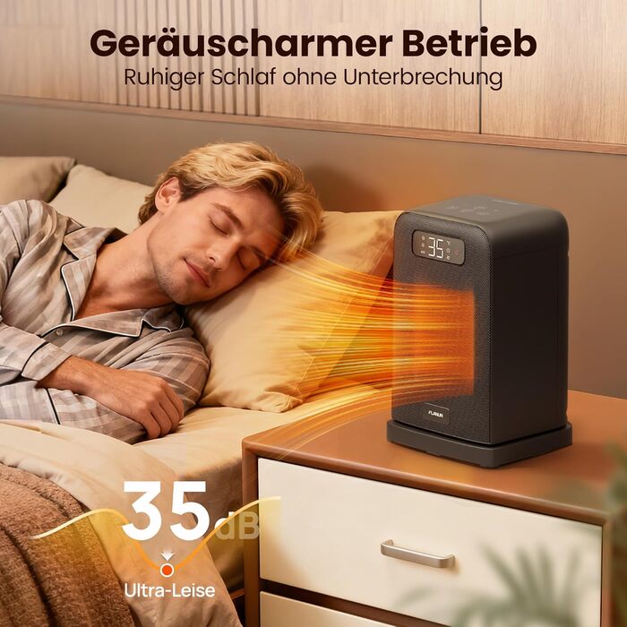 Енергозберігаючий керамічний вентилятор-обігрівач PTC потужністю 1500 Вт, тихий, електричний нагрівач діаметром 26 см з термостатом та пультом дистанційного керування, режим ECO, коливання 70, таймер 12 годин, захист від перегріву та перекидання - чорний 