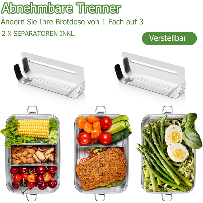 Металева ланч-бокс HaWare з роздільниками, 850 мл. Бенто-бокс з сумкою, для дітей та дорослих, герметичний контейнер для їжі зі знімною перегородкою для офісу/школи/пікніка. Можна мити в посудомийній машині, об'єм 850 мл.