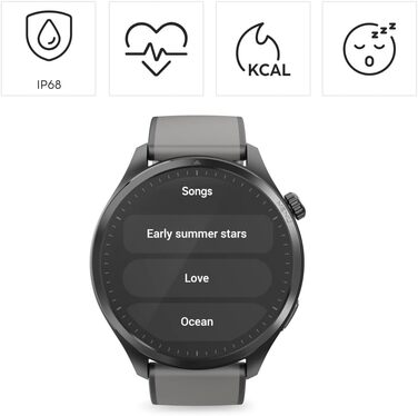 Розумний годинник Hama (сховище музики, кольоровий AMOLED-дисплей 1,43 дюйма, скло Panda Glass, GPS, функція телефону, водонепроникність, WhatsApp, голосовий помічник, трекер сну, 110 спортивних режимів, крокомір, пульсометр тощо) чорний