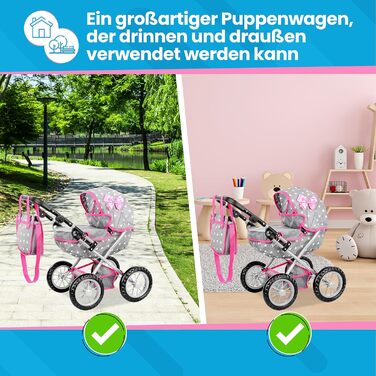 Коляска для ляльок Kinderplay від 2 років, коляска для ляльок від 2 років - Легка та стійка конструкція, коляска для ляльок від 1