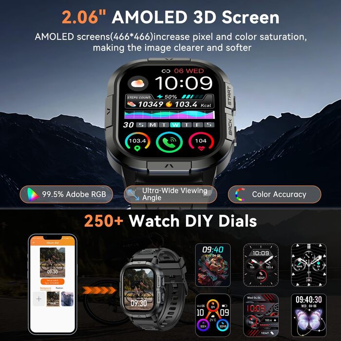 Розумний годинник для чоловіків та жінок з функцією телефону наручний годинник з Bluetooth-дзвінками, водонепроникний фітнес-трекер, розумний годинник з пульсометром, монітором сну, крокоміром, спортивний годинник для Android та iOS, чорний