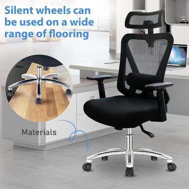 Ергономічне офісне крісло, стілець для роботи з підголівником, поперековою опорою, підлокітниками, регулюванням висоти, обертове крісло з функцією нахилу 90-130 (з фіксацією), вантажопідйомність до 150 кг.