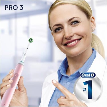 Електрична зубна щітка Oral-B PRO 3 3900, подвійна упаковка, з 3 режимами чищення та візуальним регулюванням тиску на 360 для догляду за зубами, подарунок чоловіку/жінці, дизайн від Braun, чорний/рожевий