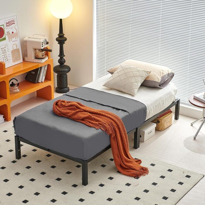 Каркас ліжка, що збирається без інструментів, 90 x 200 см з рейковою основою, міцний металевий каркас, пружинний матрац не потрібен, безшумне, односпальне ліжко, чорний колір