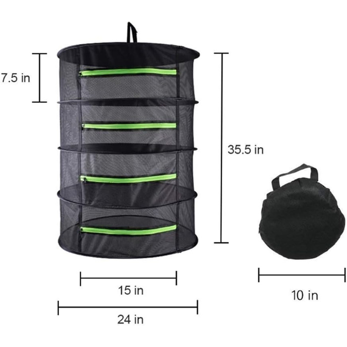 Сушильна сітка для трав, 4-х шарова сушарка для рослин Сушильна стійка на блискавці, складна підвісна Підходить для сушіння сухоцв