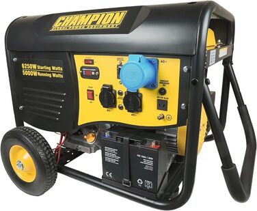 Бензинова генераторна установка Champion Power Equipment (5500 Вт, з дистанційним керуванням, генератор, генератор з баком 25 л, час роботи приблизно 10 годин / 50 навантаження, 74 дБ(A), генератор аварійного живлення) CPG6500-EU, жовтий