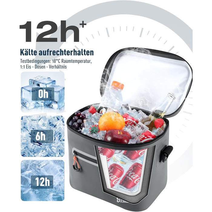 Сумка-холодильник 7/14/24 л - Ізольована та водонепроникна Портативна міні-сумка-холодильник з термоізоляційним шаром Легка для кемпінгу, пікніків, пляжу та барбекю - Герметична та міцна темно-сіра 14 л