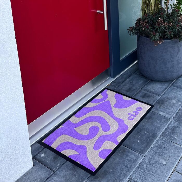 Дизайнерський килимок для дверей CIAO Мийний та нековзний килимок для бруду Сучасний килимок для дверей з фіолетовим написом для використання всередині та зовні приміщень, 40 x 60 см (прямокутний)