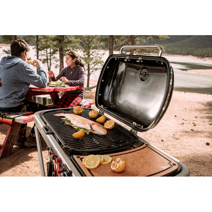 Газовий гриль Weber Traveler/Складана конструкція з колесами, автоматичним блокуванням кришки та термометром кришки, 1 конфорка, ширина 111 см, площа гриля 63 x 34 см, чорний (9010079)