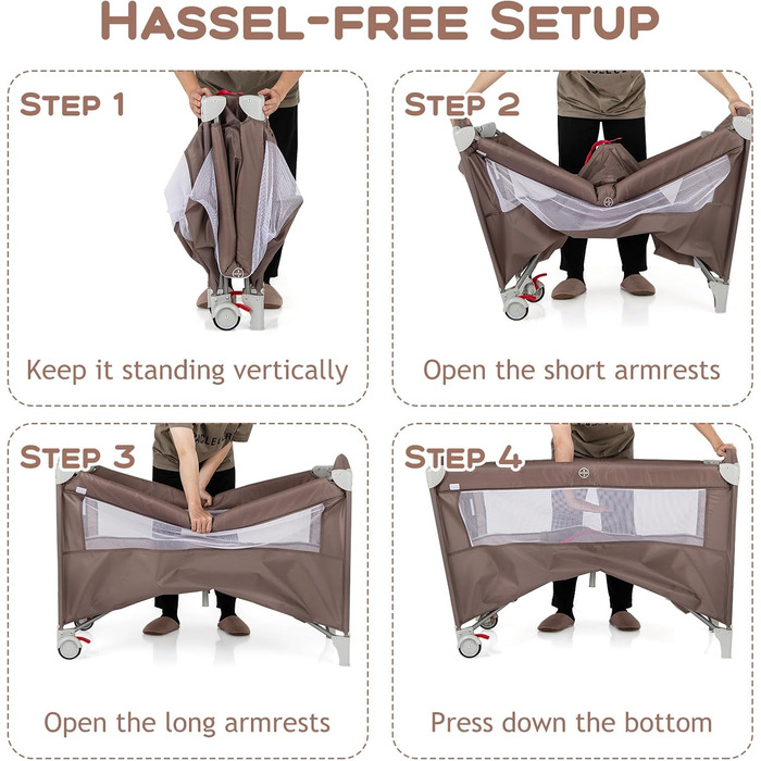 Складане дитяче ліжечко LIFEZEAL з пеленальний столик, дорожнє ліжечко з ігровою аркою та музичними дзвіночками, мобільне дитяче дорожнє ліжечко з сумкою для зберігання, для немовлят 0-36 місяців (коричневе)