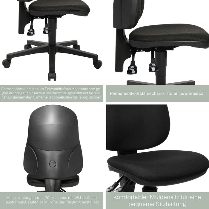 Офісне крісло, стілець для столу, тканина, обертовий, чорний, 44Г x 45Ш x 113В см, 60