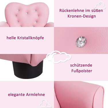 Дитяче крісло/диван HOMCOM, ніжки з масиву дерева, подушка з пінопласту, дитячий стілець для дитячої кімнати/ігрової кімнати, 59 x 41,5 x 49 см, для дітей 1,5-3 років, рожевий