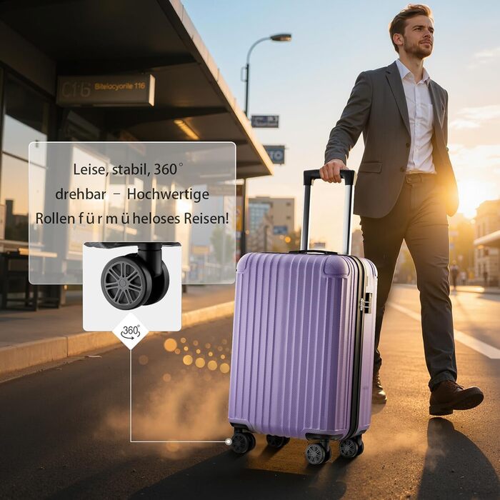 Ручна валіза Voyager 55x35x23 см, валіза з жорстким корпусом та візком, маленька, легка дорожня валіза з 4 колесами, кодовий замок, світло-фіолетовий, розмір S