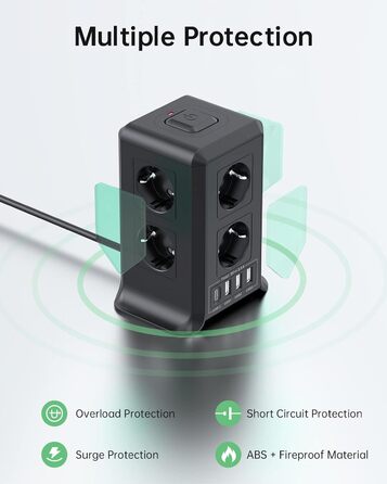 Розетка з вимикачем на кілька розеток, подовжувач Sameriver 8 відсіків з 4 USB, захист від перенапруги з декількома вилками, подов