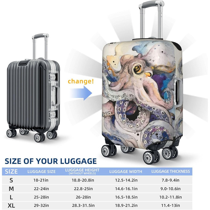 Чохол для валізи Октопус, міцний захист, підходить для багажу розміром 45,7 - 81,3 см, розмір XL, чорний, екстра-великий