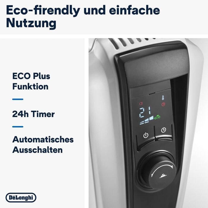 Радіатор De&39Longhi Dragon 4 Pro TRDX41025E, класичний масляний радіатор з 3 рівнями потужності, 24-годинним таймером, захистом від замерзання та еко-функцією, запобіжним термостатом, 2500 Вт, білий