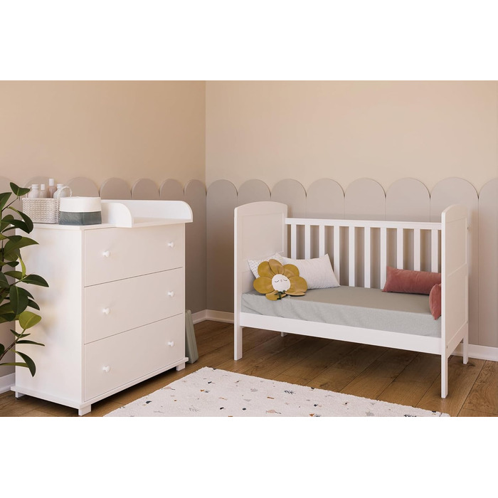 Дитяче ліжко/ліжечко Kids Collective 70x140 см з матрацом, трансформоване ліжечко, регульована висота Біле дитяче ліжко, зроблено в Європі, 70x140 см Від народження до 6 років, 70 x 140 см білий матрац