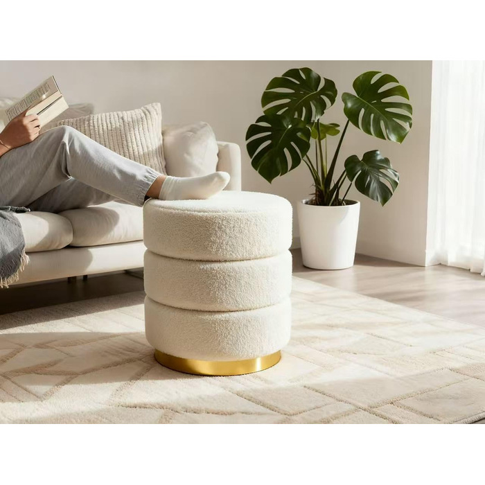 Пуф Zedelmaier Teddy, круглий м&39який табурет для туалетного столика, пуф для ніг з подушкою для сидіння, для вітальні, спальні та коридору, 38x45 бежевий табурет без місця для зберігання 38x45 бежевий Teddy