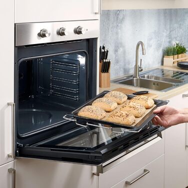 Деко для випікання Grizzly регулюється за розміром, деко для духовки висувається від 41 до 51 см, з обідком висотою 2 см, регульований деко для духовки Висувна рама, 41-51 см