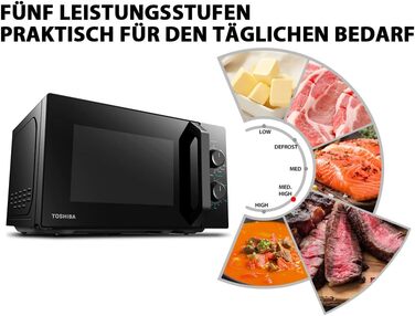 Мікрохвильова піч Toshiba MW2-MG20PF(BK)/GE 800 Вт з хрустким грилем і функцією комбінованого приготування, 5 рівнів потужності, потужність гриля 1000 Вт, чорний гриль 20 л чорний