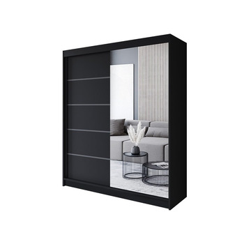 Шафа-купе з розсувними дверима чорного кольору 180x215x58 см з дзеркалом - Меблі для спальні, Місця для зберігання - Універсальна шафа, 3