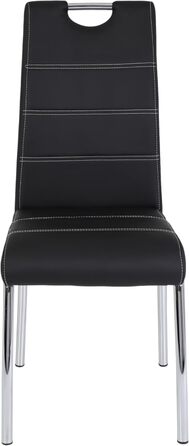 Столи Hela, комплект із 2 обідніх стільців Susi, чорна оббивка зі штучної шкіри, врізна ручка, хромований металевий каркас, 43 x 61 x 98 см, комплект із 2 шт., чорний