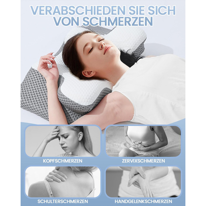 Подушка для шиї, подушка з піни з ефектом пам&39яті, ергономічна ортопедична подушка, 2 висоти для сну, зручна подушка для сну на боці, спині та животі, сіра