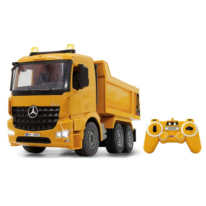 Позашляховик-самоскид Mercedes-Benz Arocs 2,4 ГГц - Кузов підіймається/опускається, реалістичний звук двигуна, клаксон, звук попередження про рух заднім ходом, повний привід, жовті світлодіодні сигнальні вогні, програмовані функції, 404940 -